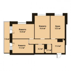 Трёхкомнатная квартира 69.1 м²
