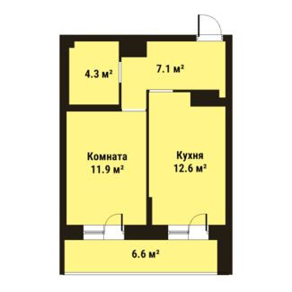 Однокомнатная квартира 35.9 м²