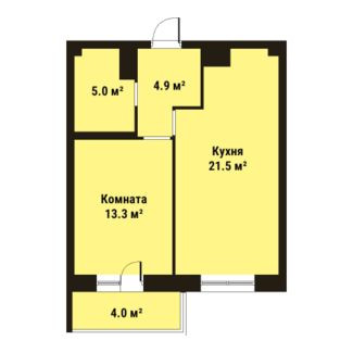 Однокомнатная квартира 44.7 м²