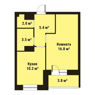 Однокомнатная квартира 37.9 м²