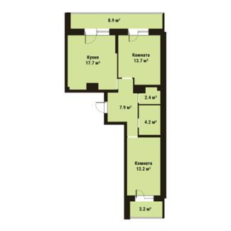 Двухкомнатная квартира 59.1 м²