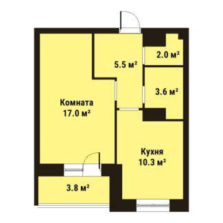 Однокомнатная квартира 38.4 м²