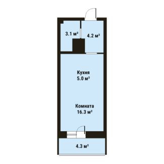 Студия 28.6 м²