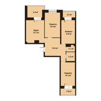 Трёхкомнатная квартира 76.6 м²