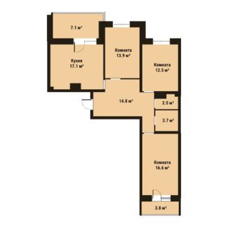 Трёхкомнатная квартира 81.1 м²