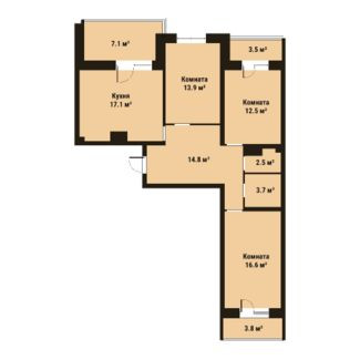 Трёхкомнатная квартира 81.1 м²