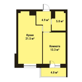 Однокомнатная квартира 44.7 м²