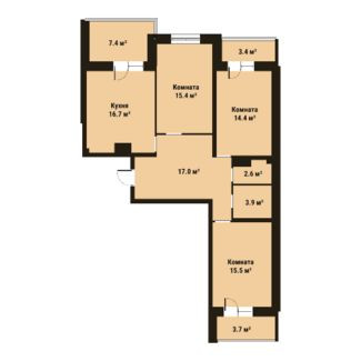 Трёхкомнатная квартира 85.5 м²