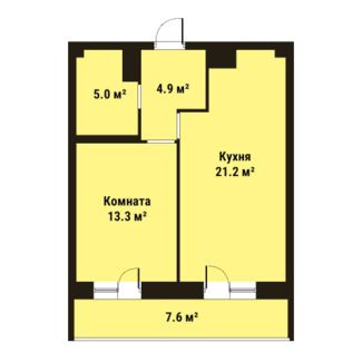 Однокомнатная квартира 44.4 м²