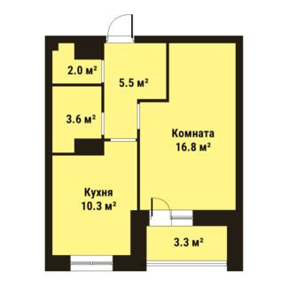 Однокомнатная квартира 38.2 м²