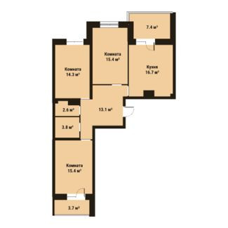 Трёхкомнатная квартира 81.3 м²