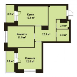 Двухкомнатная квартира 54.7 м²