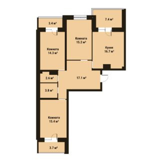 Трёхкомнатная квартира 85.2 м²