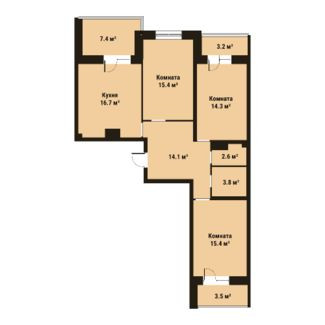 Трёхкомнатная квартира 82.3 м²