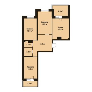 Трёхкомнатная квартира 76.2 м²