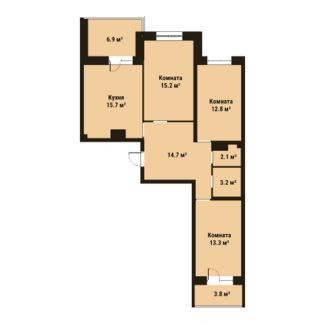 Трёхкомнатная квартира 77 м²