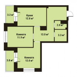Двухкомнатная квартира 55 м²