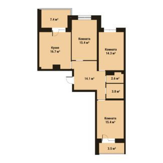 Трёхкомнатная квартира 82.3 м²