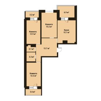 Трёхкомнатная квартира 76.2 м²